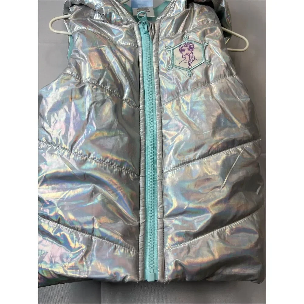 Disney Frozen iridescent silver and mint green Elsa puffer vest 3T